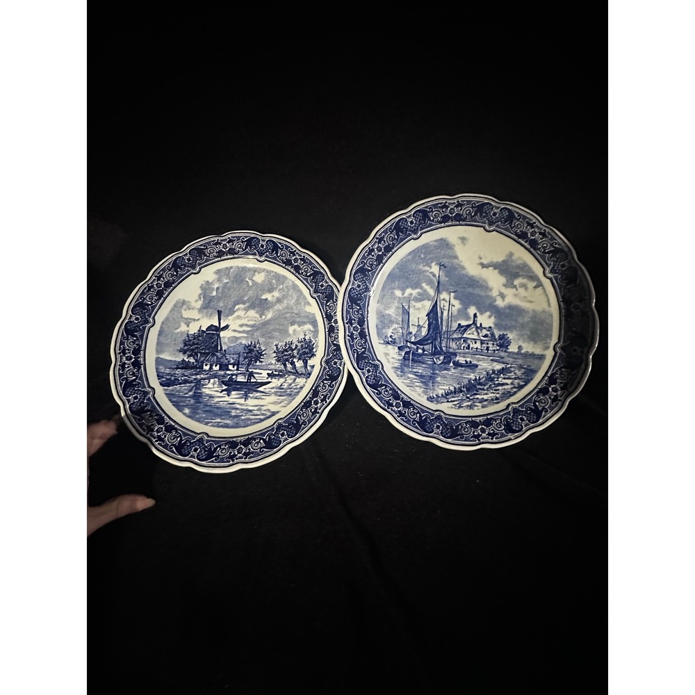 2 Royal Sphinx 12" Maastricht Delfts Blue Charger Wall‎ Plates Sailboat Windmill